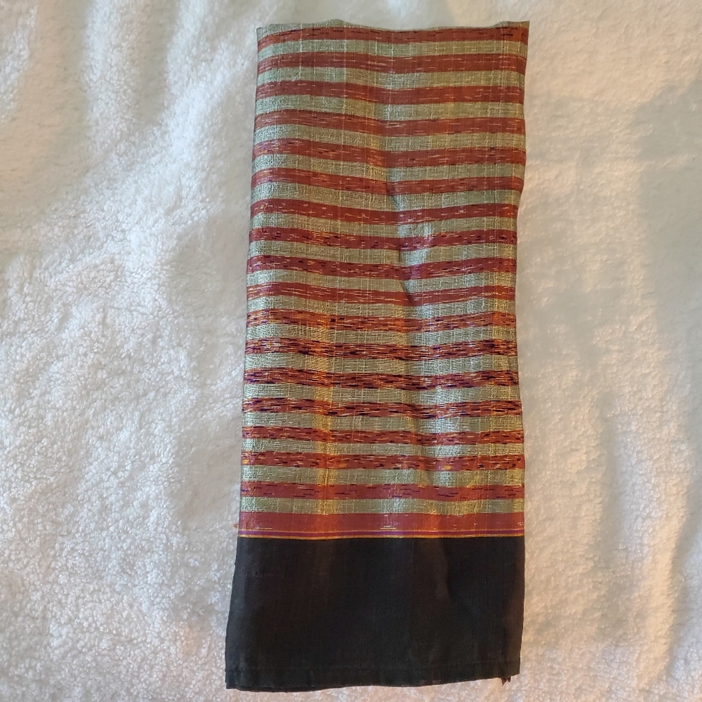 Striped Multicolor Scarf in Black, Red, Tan -- Elegant, Perfect for a Night Out